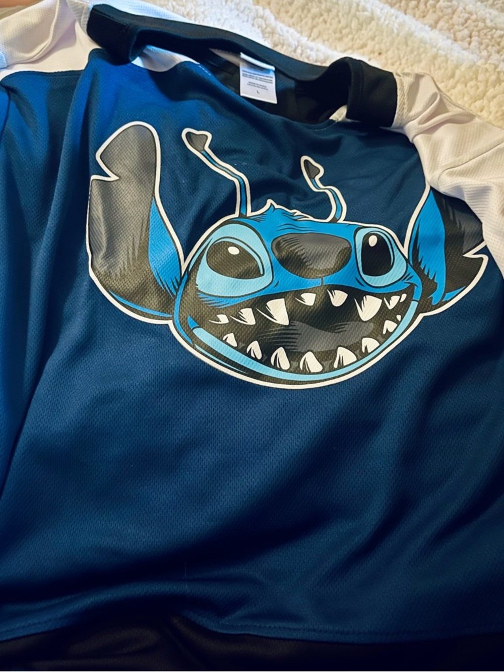 NEW Disney Blue Stitch Graphic Hockey Jersey Top